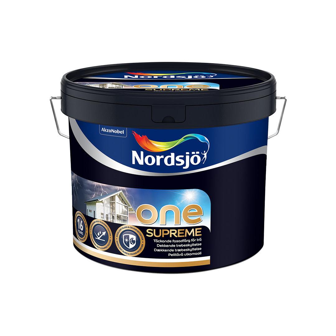 Spand med Nordsjö One Supreme dækkende træbeskyttelse